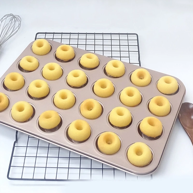Kagebageplade med 12/24 huller, mini runde donuts, bageforme, nonstick-belægning, kageform i kulstofstål