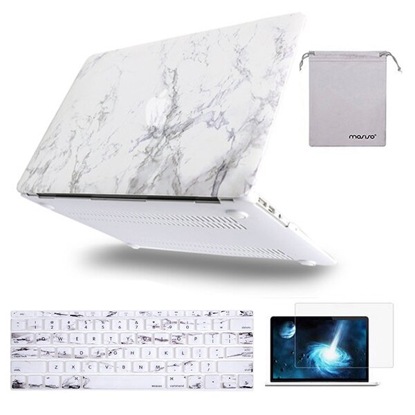 Mosiso laptophoes voor macbook air 13 inch,  a1466 a1369 + siliconen toetsenbordhoes + schermfolie + opbergtas: Wit marmer