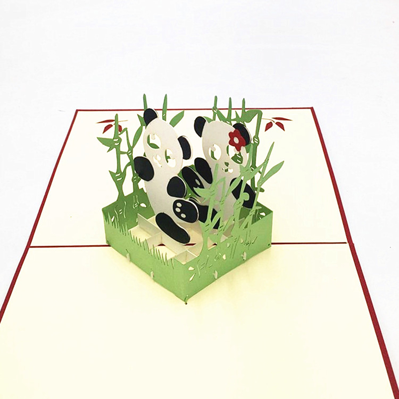 1 pcs Handgemaakte 3D Pop Up Card Panda Papier Groet Kirigami Kaart Gelukkige Verjaardag Uitnodiging Kaart Ansichtkaarten Kids Thanksgiving