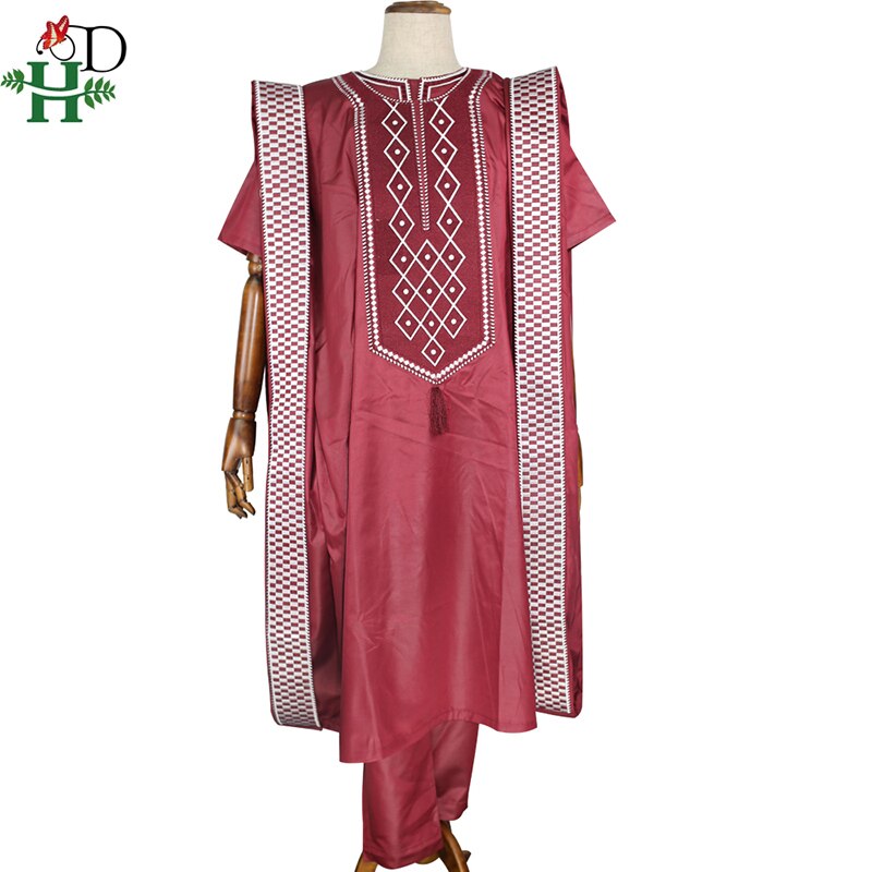 H & d afrikanske mænd broderet tøj skjorte bukser agbada jakkesæt toppe med kvast traditionel formel påklædning boubou africain  ph8052: 4xl
