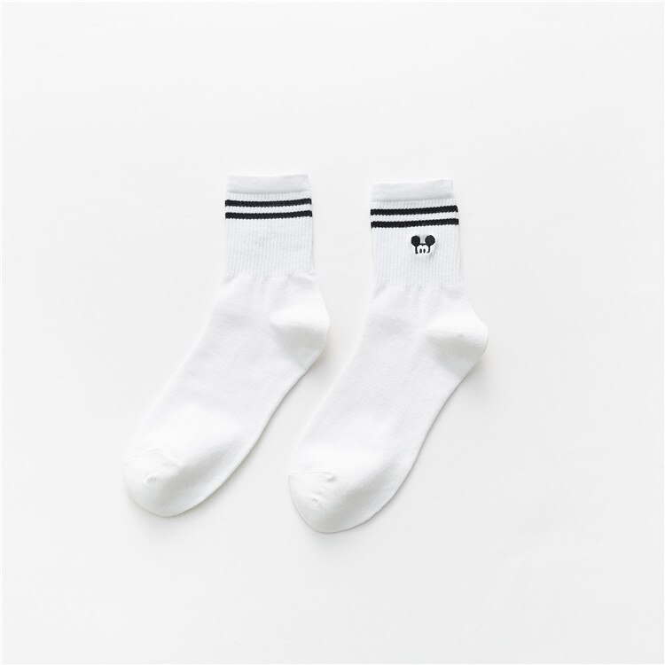 Jesienne i zimowe nowe bawełniane skarpetki studenckie, czarno-białe skarpety kreskówkowe myszy. Skarpetki damskie w paski Harajuku: 2