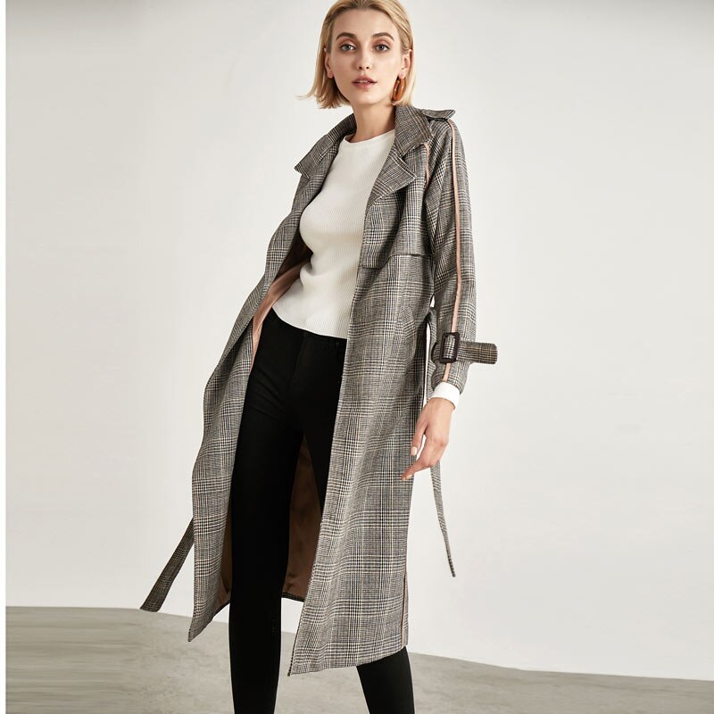 Bella Philosophie frühling herbst büro dame mantel plaid öffnen stich frauen mantel wolle und baumwolle damen vintage jacken: GREY / S