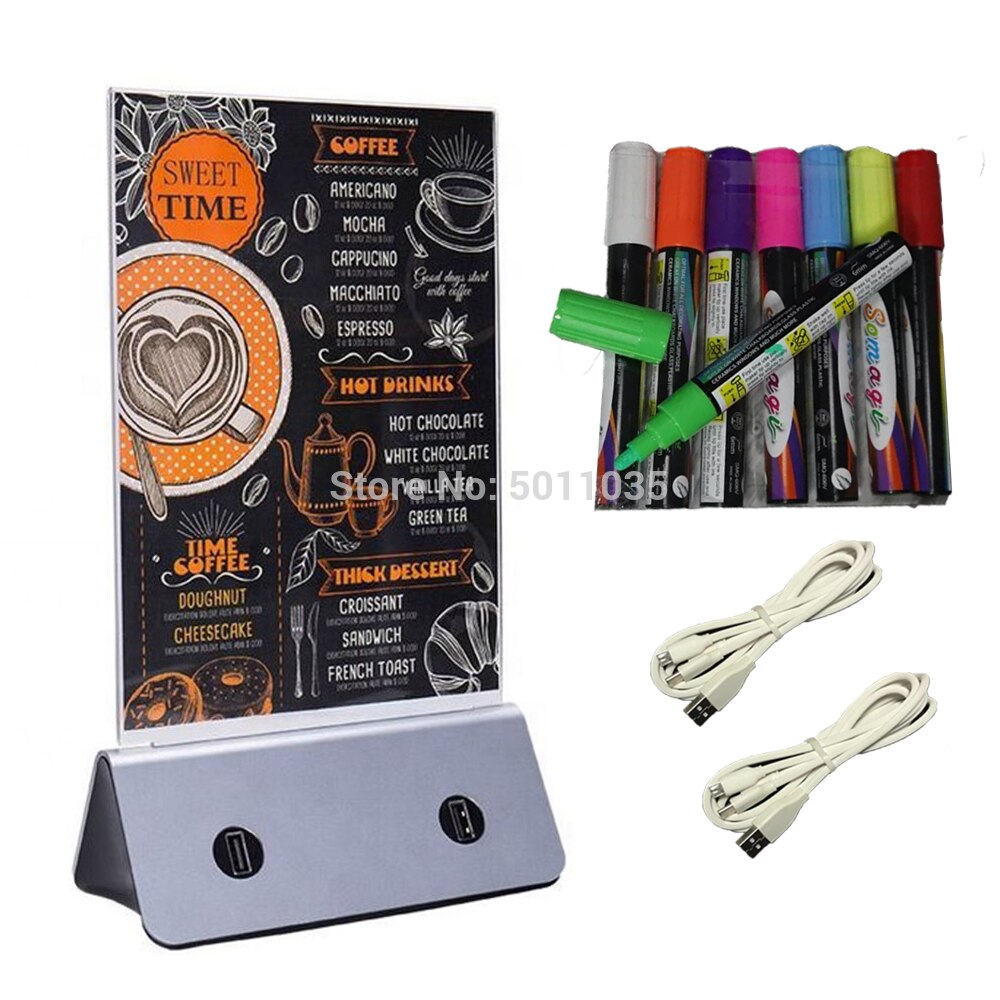 4-USB Ports Power Bank Charger For Restaurant Table Menu Number Stand Holder Acrylic Plastic A5 Size LED Light 10000mAh: Silver Full Set