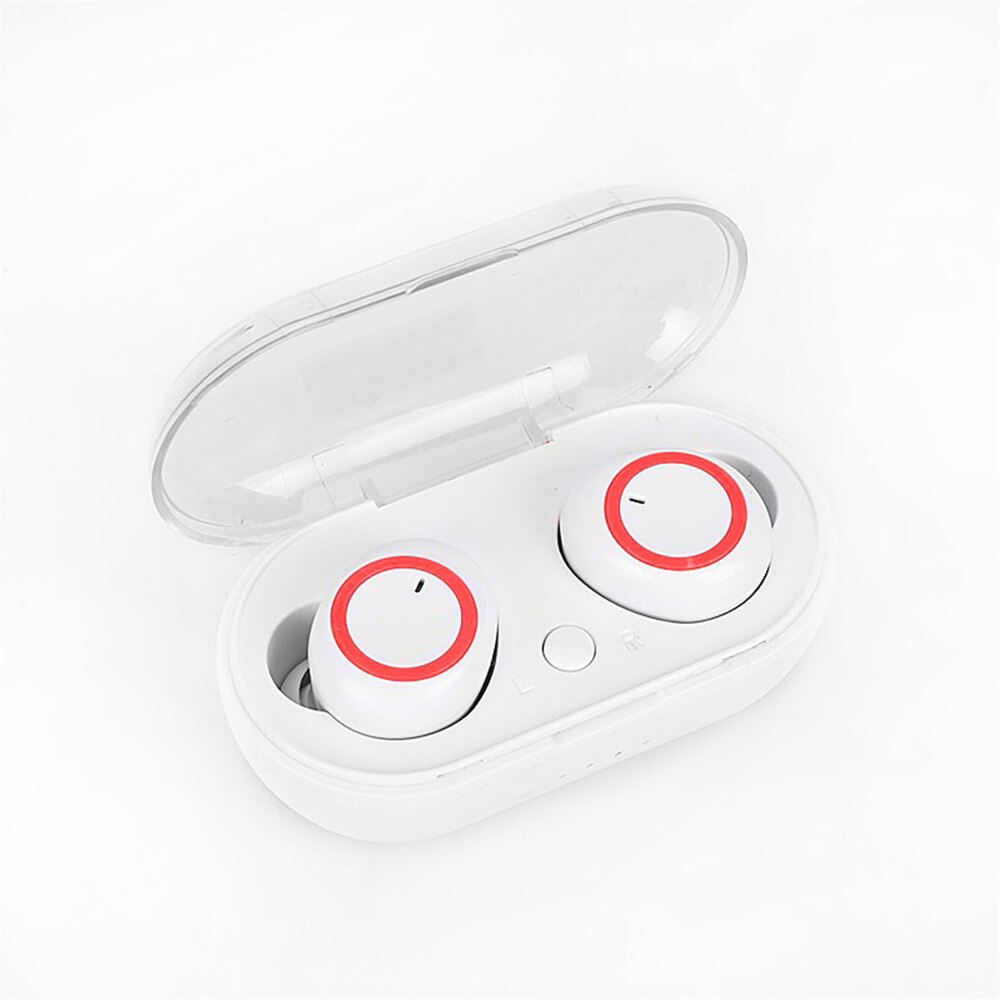 Stereo tws bluetooth 5.0 øretelefon håndfri bilsæt trådløs aktiv støjreduktion med mikrofon til huawei xiaomi: Hvid rød
