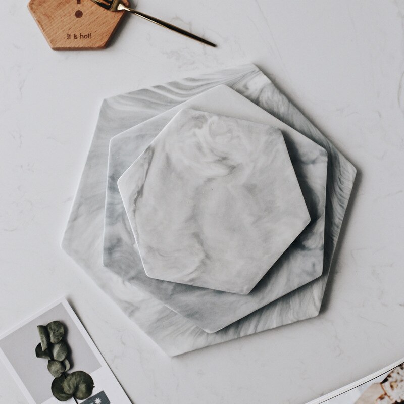 Hexagon Marble Cutting Board Cheese Crackers Sushi Dessert Serving Board Ceramic Decorative Plate Placemat Holder