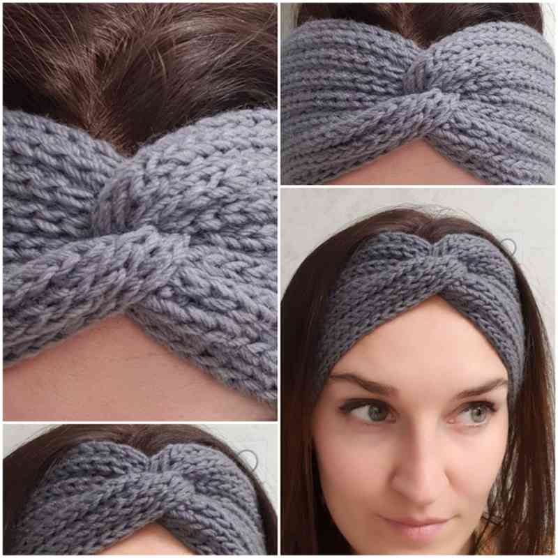 Winter Quer Knoten Stirnband Einfarbig Gestrickte Warme Haarband Dame Weibliche Haar Zubehör Wärmer Ohr Häkeln Elastische Haar Bands
