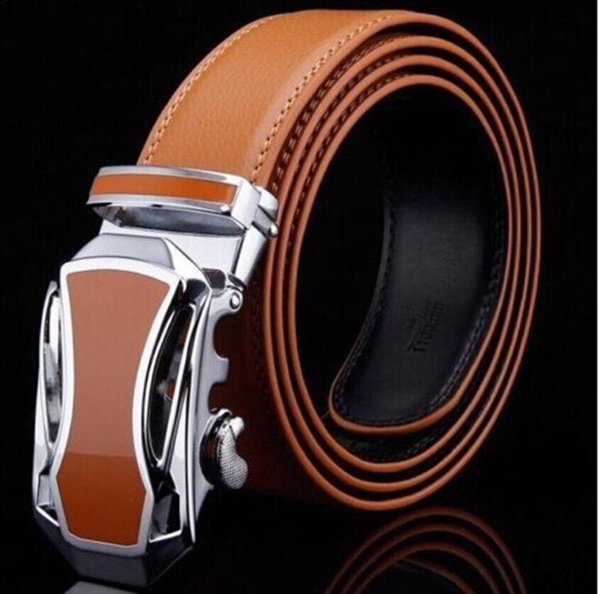 Adjustable Length Men Casual Waistband Leather Automatic Buckle Belt Waist Formal Suit Belt Accessory: Light Brown