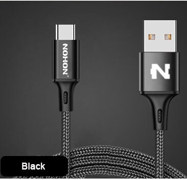 Original NOHON USB Type-C Cable Fast Charger Cable For Samsung Xiaomi Nokia LG MacBook Huawei Type C USB Cable Data Sync Wire: Black