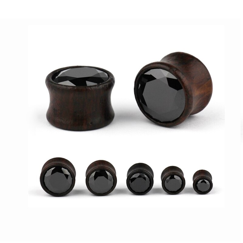 1 par de tapones de madera de circón negro túneles de oreja delgada Flexible túnel Piercing para carne tipo tunel expansor de oreja extensores 8-16MM