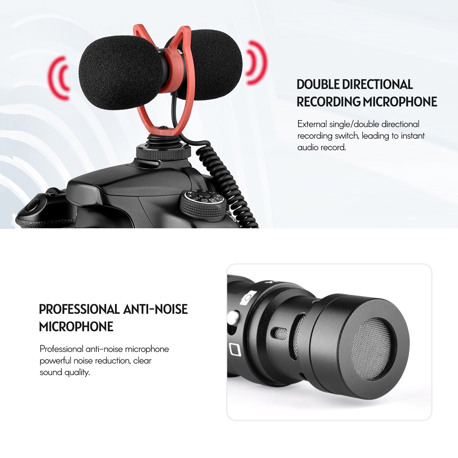 Andoer MIC11 Mini Single/Double Directional Recording Microphone Mic 3.5mm Plug-and-Play with Shock Mount Wind Screen for phone