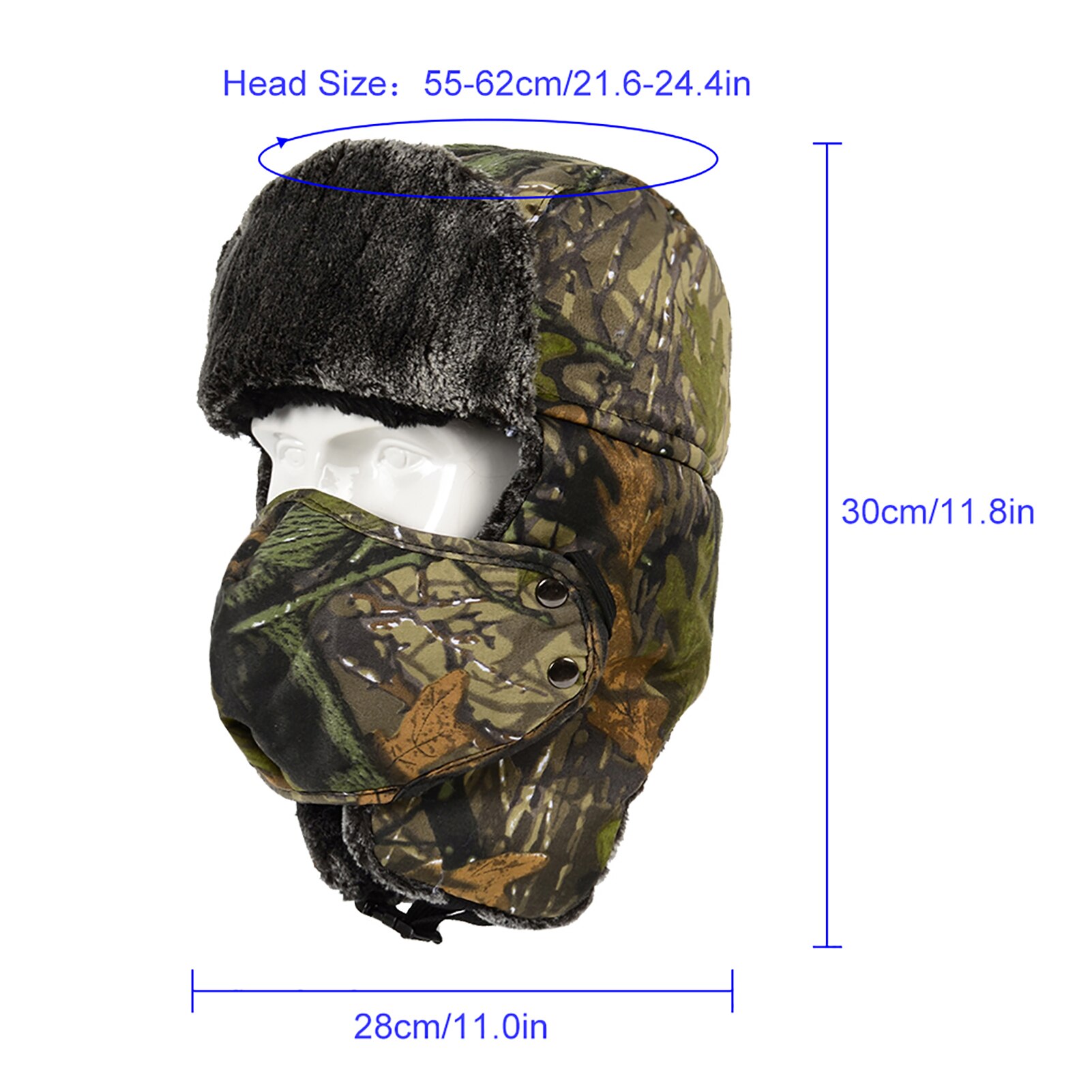 Unisex vinterhattehætte øreklappe fortykket fleeceforing aftageligt ansigtsdæksel vindtætte hatte