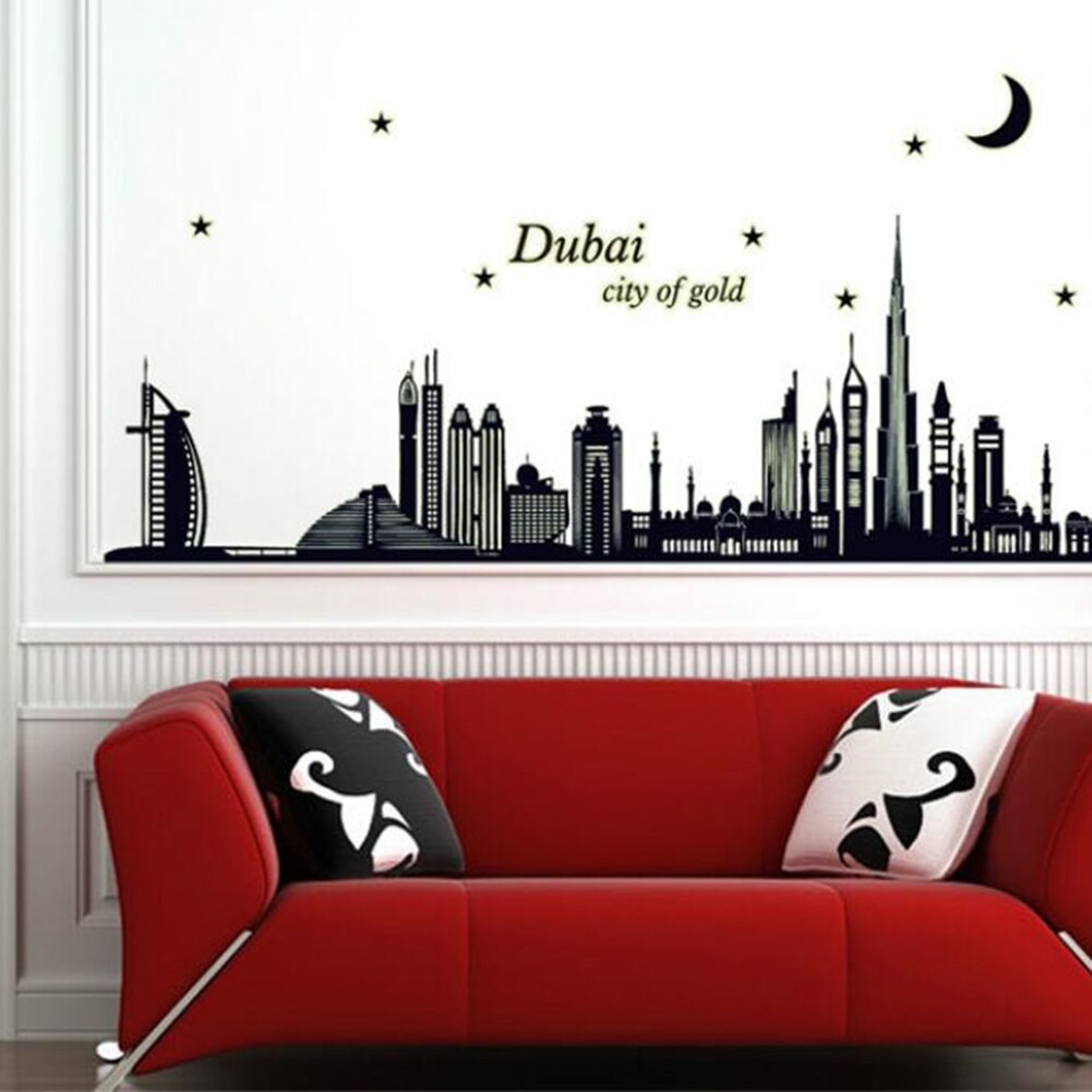 1PC PVC Waterproof Dubai City Removable Mural Fluorescence Wall Sticker Living Room Background Decal Home Decoration Posters