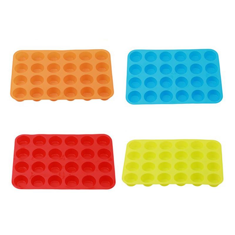 Mini Muffin Mold 24 Holes Silicone Round Mold Non-Stick Pudding Steamed Cake Mold DIY CupcakeCookiesFondantBakingPan Baking Tool