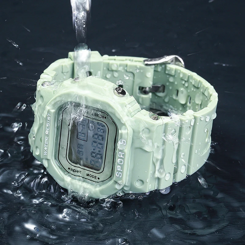 YIKAZE Jongens en Meisjes Student Elektronisch Horloge Macaron Kleur Heren en Dames Sport Wekker Waterdicht Vierkant Horloges Cadeau