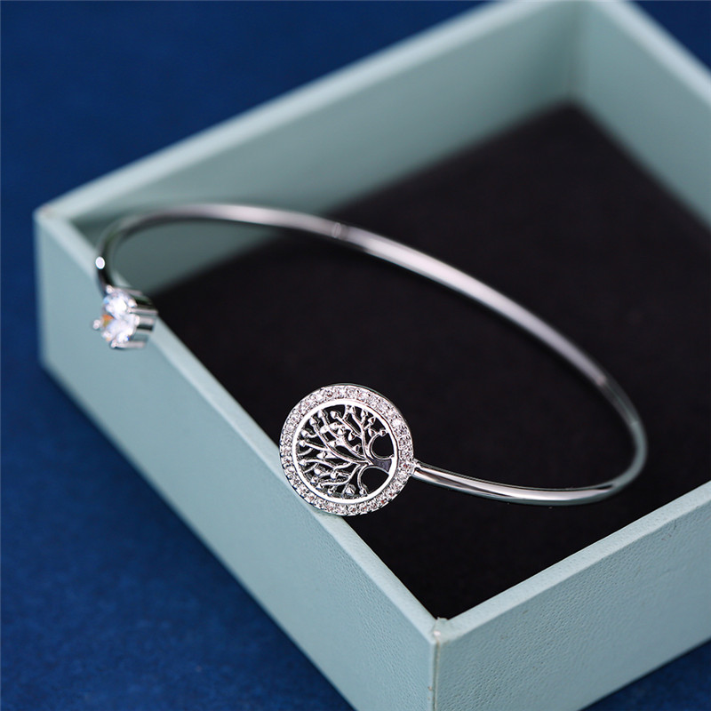 Pulsera delicada de piedra de circón blanco para mujer, pulseras ajustables con árbol de la vida para mujer, bonita pulsera de boda de oro rosa