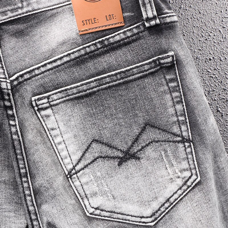 Pantalones vaqueros rasgados de para hombre, Jeans Retro grises elásticos, ajustados, rasgados, rasgados, Vintage, informales