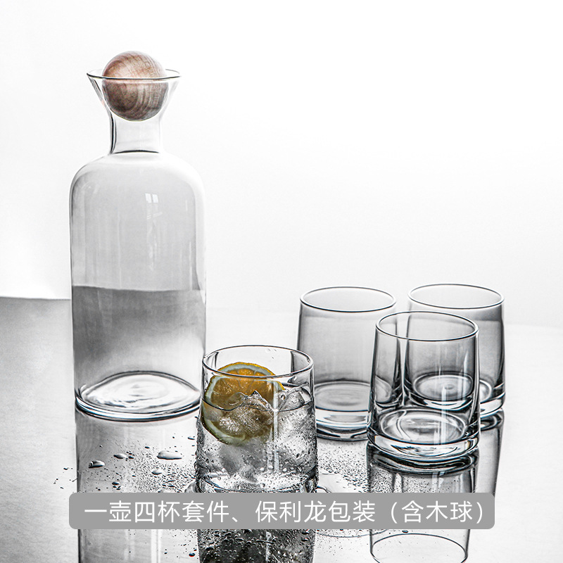 Glazen Karaf Water Pitcher Met Houten Deksel Koude Dranken Thee Kruik Huishoudelijke Drinkware Helder Water Fles: as picture4