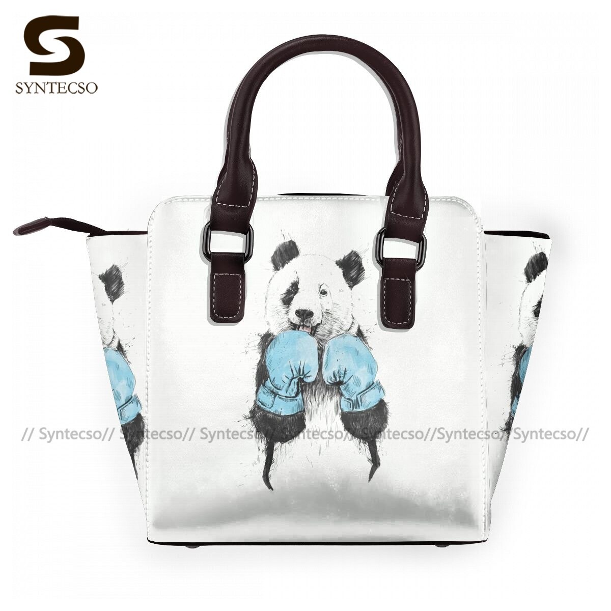 Panda-schultertasche, damenhandtasche, großpackung, retro-einkaufstasche aus leder