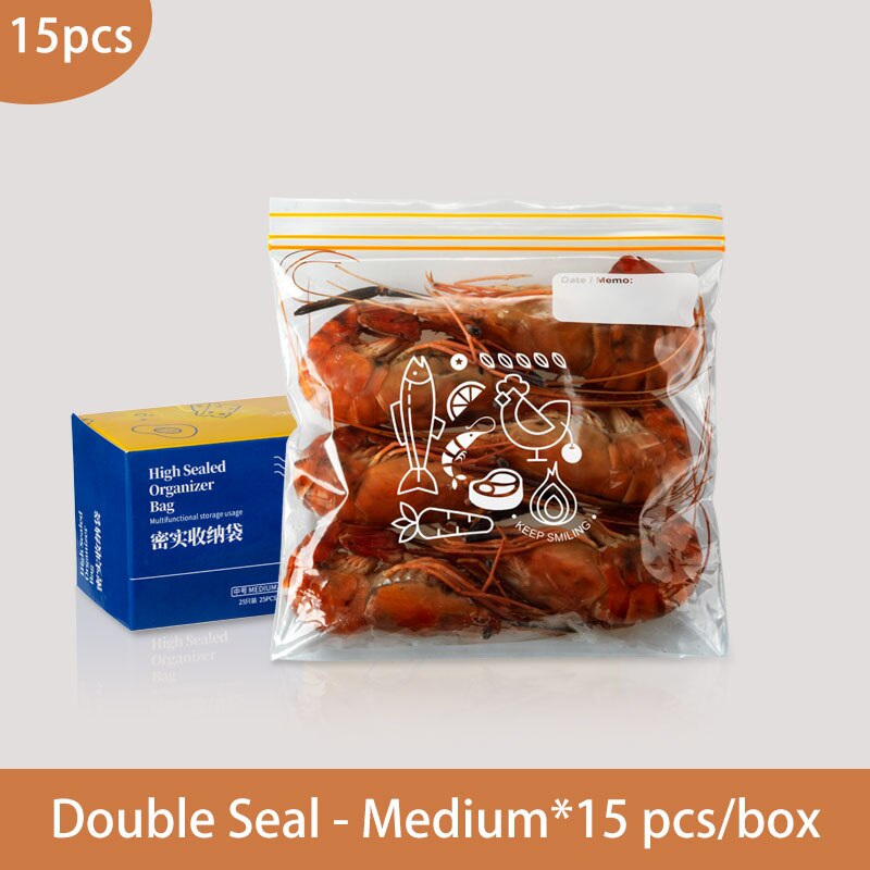 PE Food Storage Bag Leakproof Containers Reusable Stand Up Zip Shut Bag Fresh Bag Food Storage Containers Fresh-keeping Bag: Double seal M