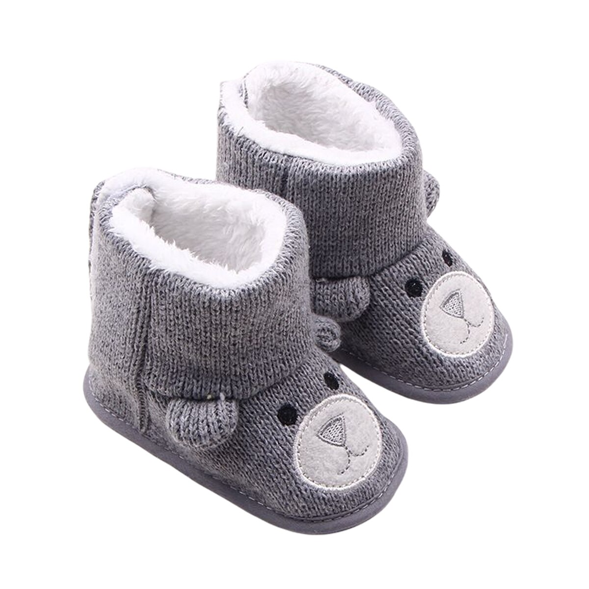 Baby Snow Boots Winter Warm Fur Lining Knit Booties Soft Sole Anti-Slip Infant Prewalkers