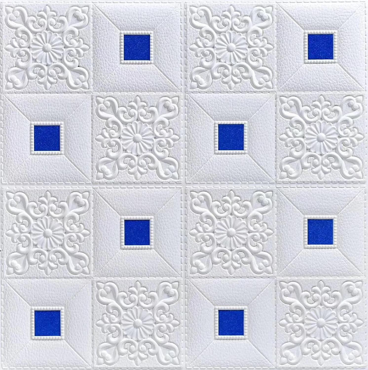 10 Pcs Self-Adhesive 3D Brick Wall Sticker Roof Ceiling Decoration Background Roughcast House Bedroom Living Room Wall Stickers: white blue / 10 pieces 35X35cm