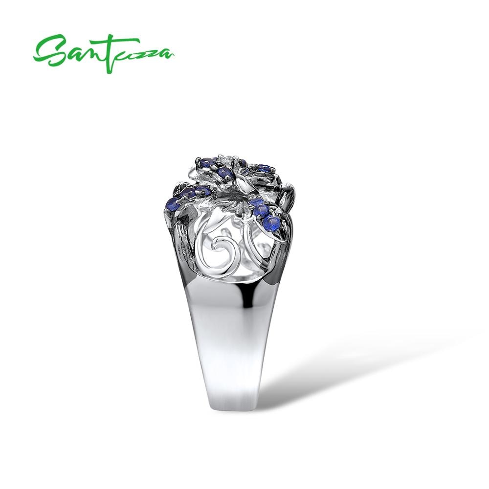 SANTUZZA Silver Rings For Woman Sparkling Blue and White Cubic Zirconia Genuine 100% 925 Sterling Silver Ring Fine Jewelry