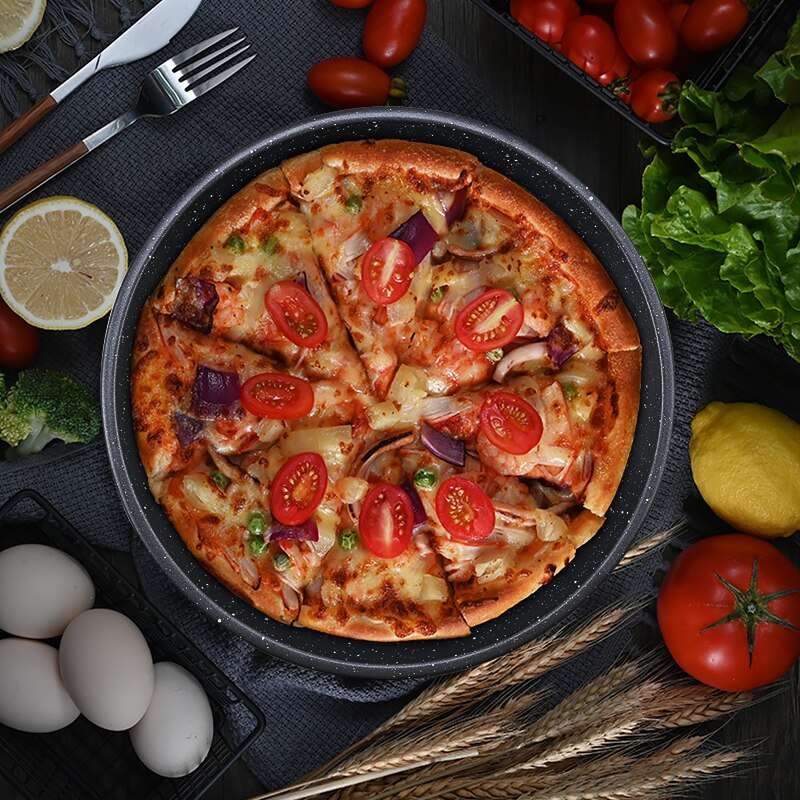 Carbon Staal Pizza Pan Marmeren Non-stick Coating 4 Size Pie Gebak Gereedschappen Bakvormen Pan Diy Bakvorm Dikte 0.6Mm Levert