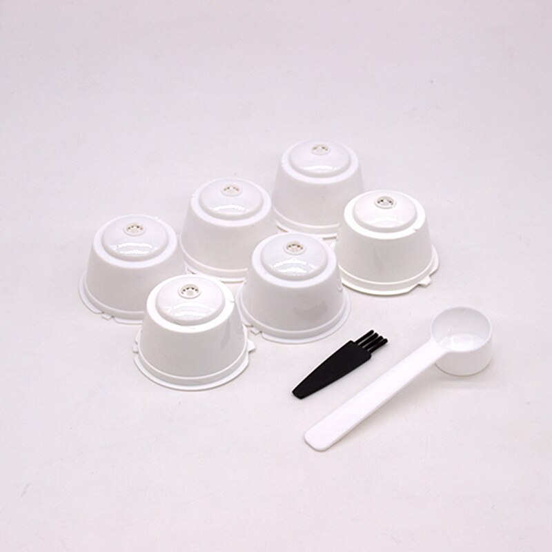 6 pièces adaptées pour Dolce Gusto café filtre tasse réutilisable café Capsule filtres pour Nespresso avec cuillère brosse outils de cuisine: 6pcs-white