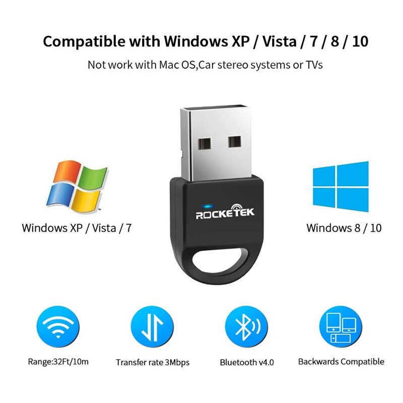 ROCKETEK CSR 4,0 A2DP Bluetooth Adapter USB Dongle für PC Computer Lautsprecher o/Ps4 Regler/Empfänger Absender