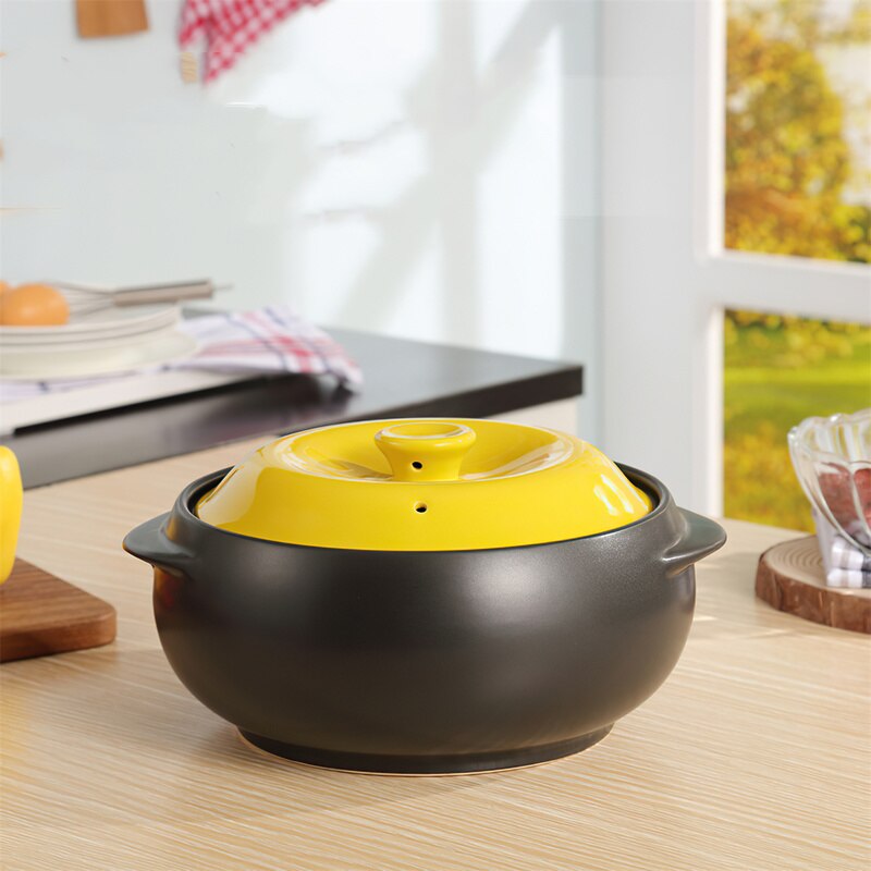 Casserole en céramique avec couvercle jaune, ustensile de cuisine domestique, 0,5 l