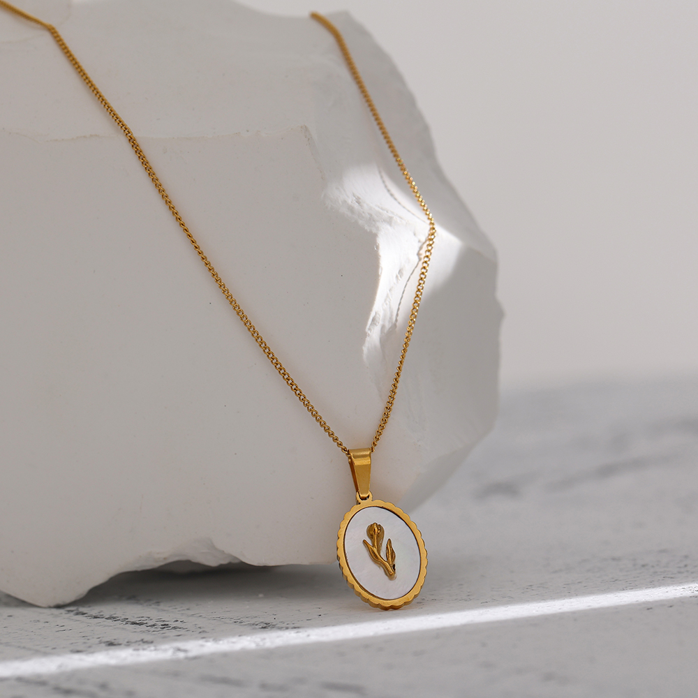 Yhpup roestvrijstalen bloem hanger ketting trendy natuurlijke schelp ronde kraag ketting sieraden о dzigift