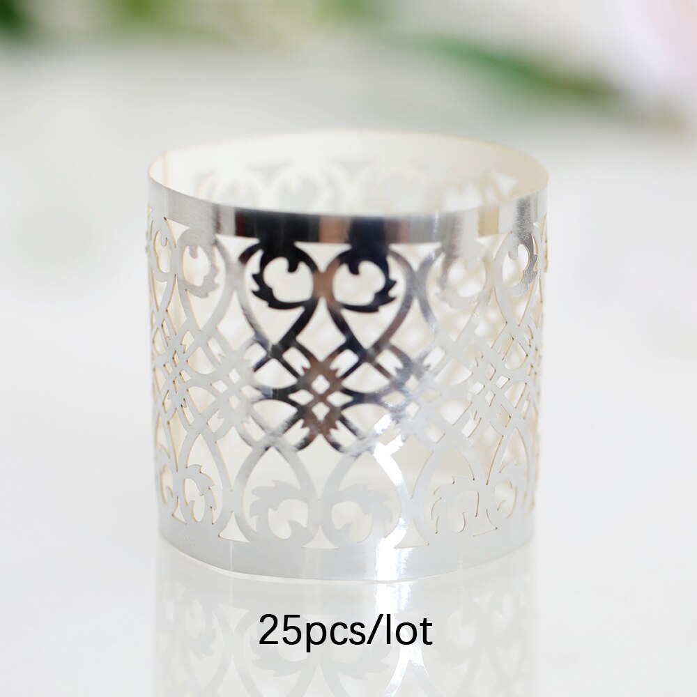 25Pcs Napkin Ring Hollow Pattern Gold and Silver Napkin Ring Wedding Party Table Decoration Kitchen Supplies Wedding Decoration: Silver