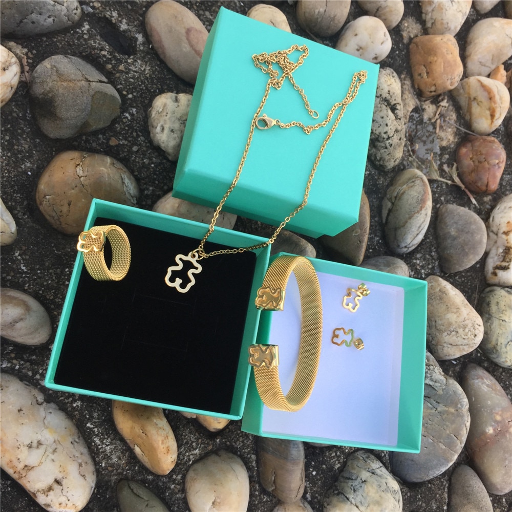 Anillo Oso de collares, pulseras y pendientes de oro de acero inoxidable de color oso anillos muchos puede seleccionar superior de