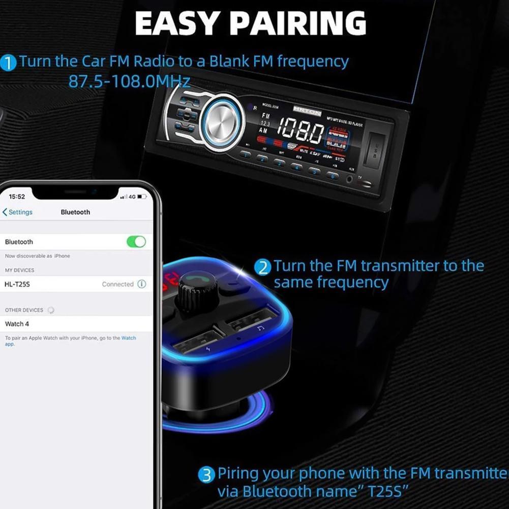 Lumière LED bleue transmetteur FM Bluetooth 5.0 Voiture MP3 Lecteur Double USB 2.4A max Soutien U Disque TF carte Mains Libres V5.0 Chargeur De Voiture
