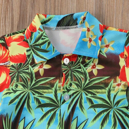 1-5Years Baby Boy Kids Tropische Landschap Patroon Shirt Korte Mouw Beach Casual