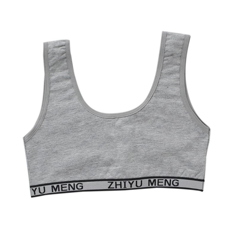 Solid Color Letters Printed Kids Cotton Sports Training Bra Underwear Scoop Neckline Teenage Puberty Girl Wireless Bralette Vest: GY