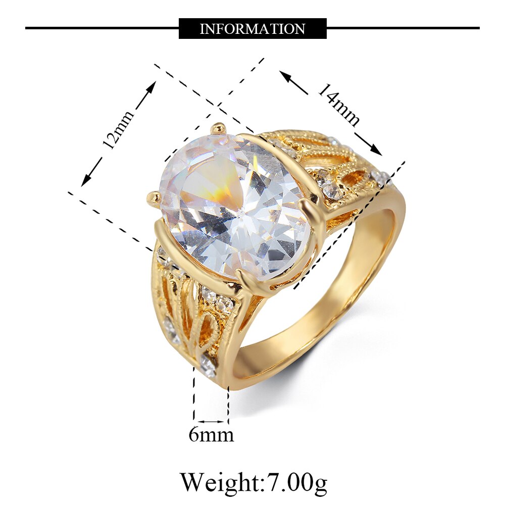 Ovale Transparante Grote Zirkoon Lady Engagement Ring Classic Opengewerkte Gesneden Goud Vinger Ring Vrouwen Ring Anniversary