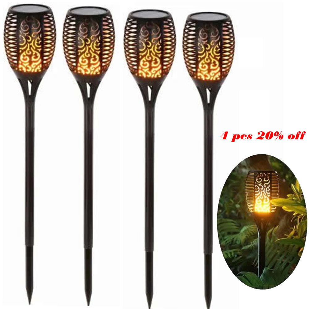 Lámpara LED con efecto de llama Solar impermeable para camino de césped, lámpara con efecto parpadeante romántico, luces LED de fuego para exteriores, decoración de jardín, 33 LED
