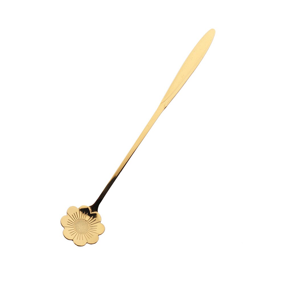 Gouden Bloem Scoop Japanse Roestvrij Staal Thee Prachtige Vergulde Lepel Roer Kleine Dessert Lepel Koffie Lepel: 03