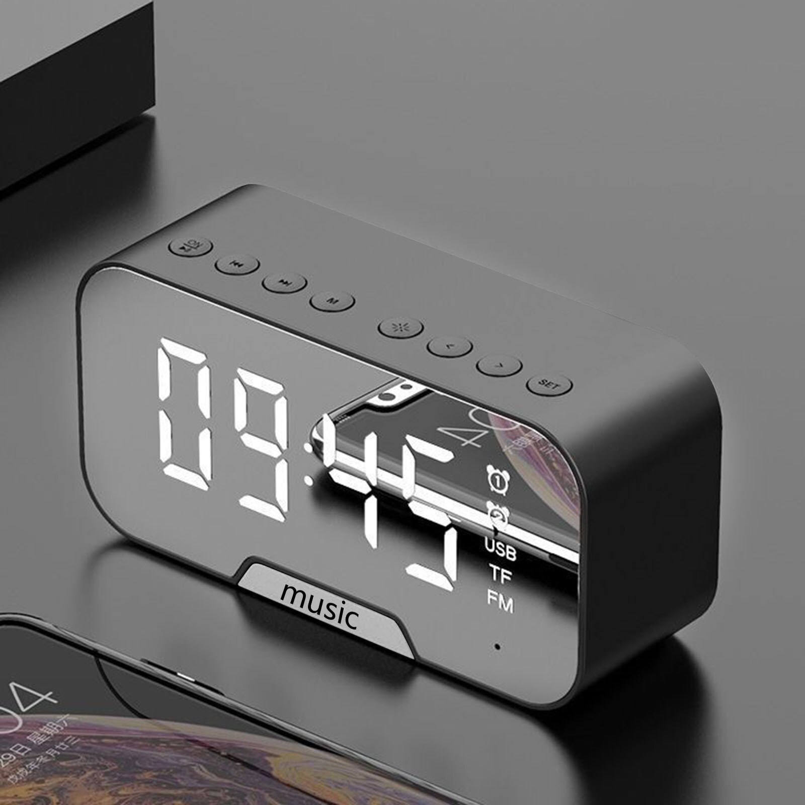 LED digital alarm clock wirless Poratable LED Mirror Digital Alarm Clock Wireless Bluetooth Speaker DIY