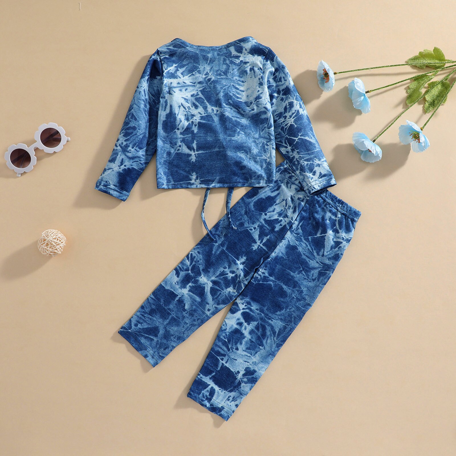Citgeett Spring Kids Girls 2pcs Clothes Sets Tie Dye Printed Long Sleeve Bandage T Shirts+Pants Clothing Suit