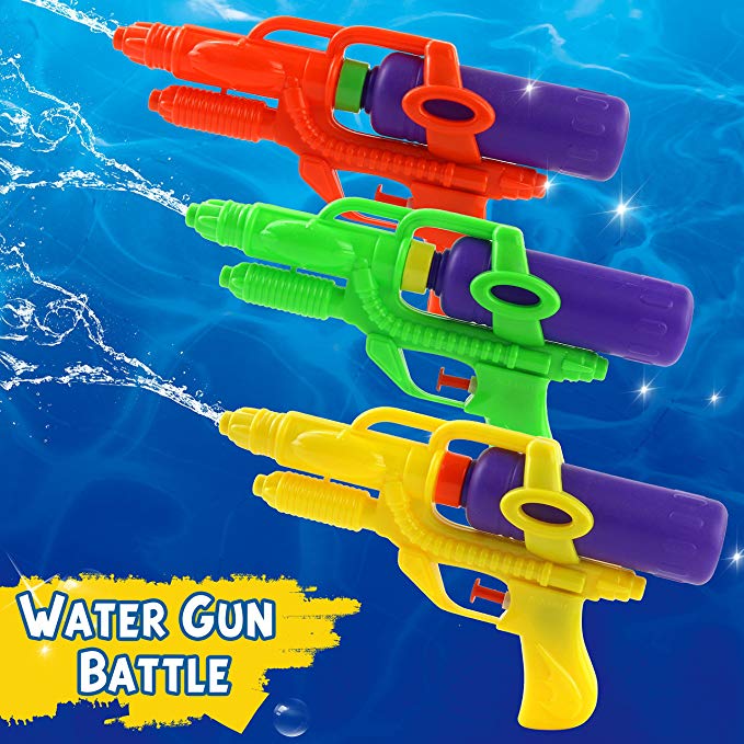 Free 3 Pack Water Guns for Summer Party, Squirt Guns Fun for Kids, 9 inch, 3 Colors of Orange, Green and Yellow