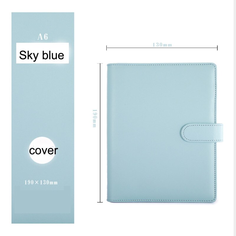 A5 a6 macarons søde notesblok metal løv-blad dagbog planner notesbog med indre sider koreansk papirvarer håndbog: A6 himmelblå
