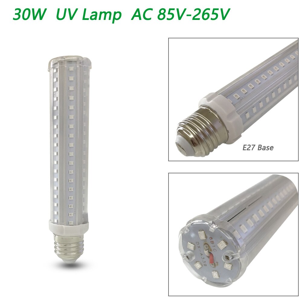 E27 Ultraviolet Led Germicida Lamp Disinfecting Light UV LED Disinfection LED Bulb 110V LED UVC Bulb 220V Bactericidal Light 60W: 30W