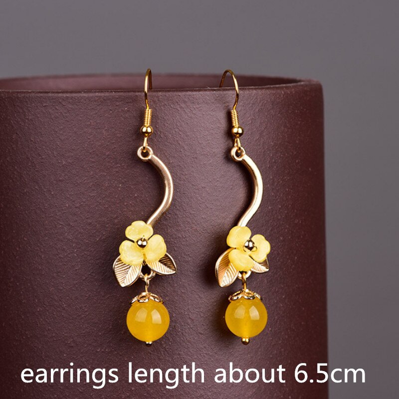 Yanting Cloisonne Butterfly Earrings For Women Natural Stone Earings Shell Flower Ethnic Earrings Hanging: 326 yellow