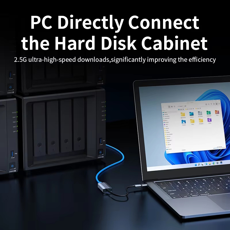 Adaptador Ethernet 2.5G 2500Mbps USB 3.0 e tipo C para placa de rede Rj45 para laptop PC Servidor NAS Windows Mac OS Internet