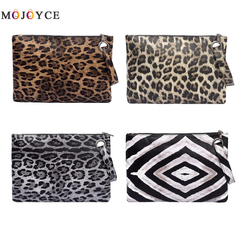 Women Leopard Print Day Clutch PU Leather Zipper women envelope bag clutch evening bag female Handbag carteras y bolsos de mujer