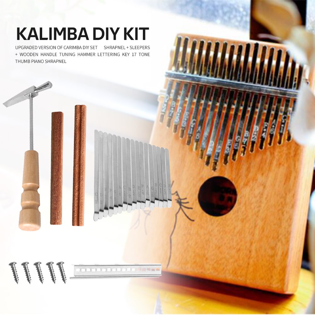 Thumb Piano DIY Parts with Keys Bridge Tuning Hammer Kit Musical Enjoyable Instrument Supplies for 17 Keys Kalimba Piano