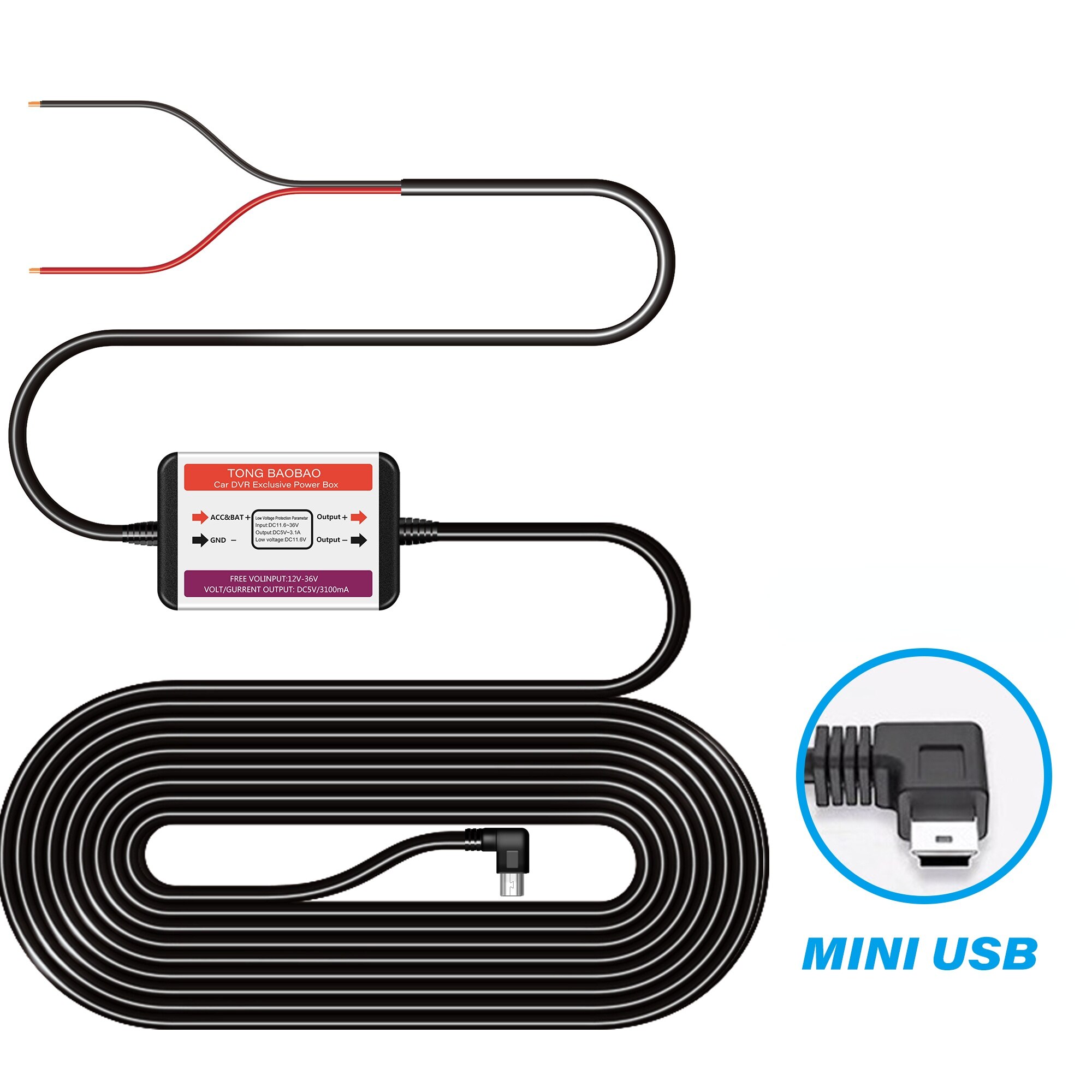 Car Dash Cam Wire 3.2m Mirror Mini Micro USB Charger Line DVR Hard Wire Cable Kit Video Recorder 12/24V To 5V Auto Dashcam Wire: Charger MINI