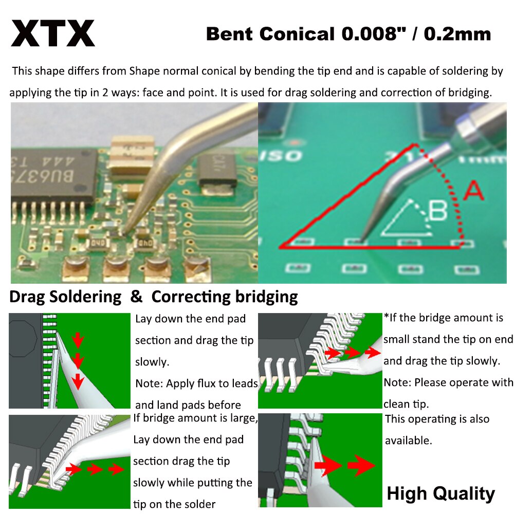 Weller XTX Soldering Tip Bent Conical 0.2mm Replace WXP120 WP120 WP120IG WX1010 WX2020 WT1010H WD1000HPT Station Iron Bit